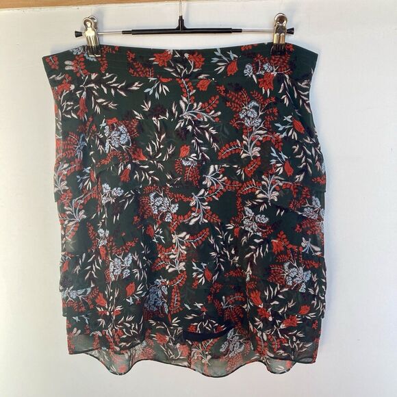 MAJE Women's Jerkita Floral Print Crepe Ruffle Mini Skirt  Asymetric Hem Sz 36/S - Picture 7 of 11